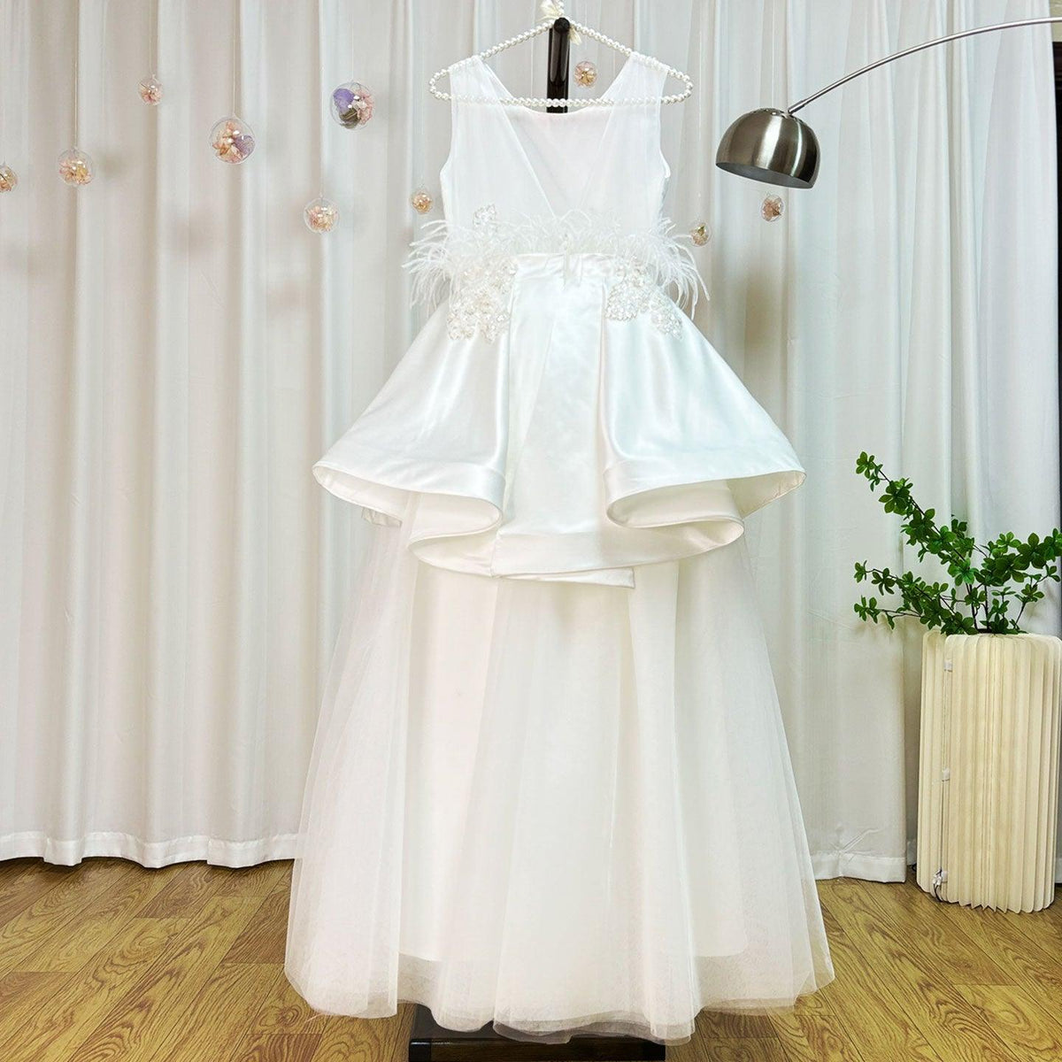 Jill Wish Elegant White Girl Dress Appliques Beading Red Ball Gown J322