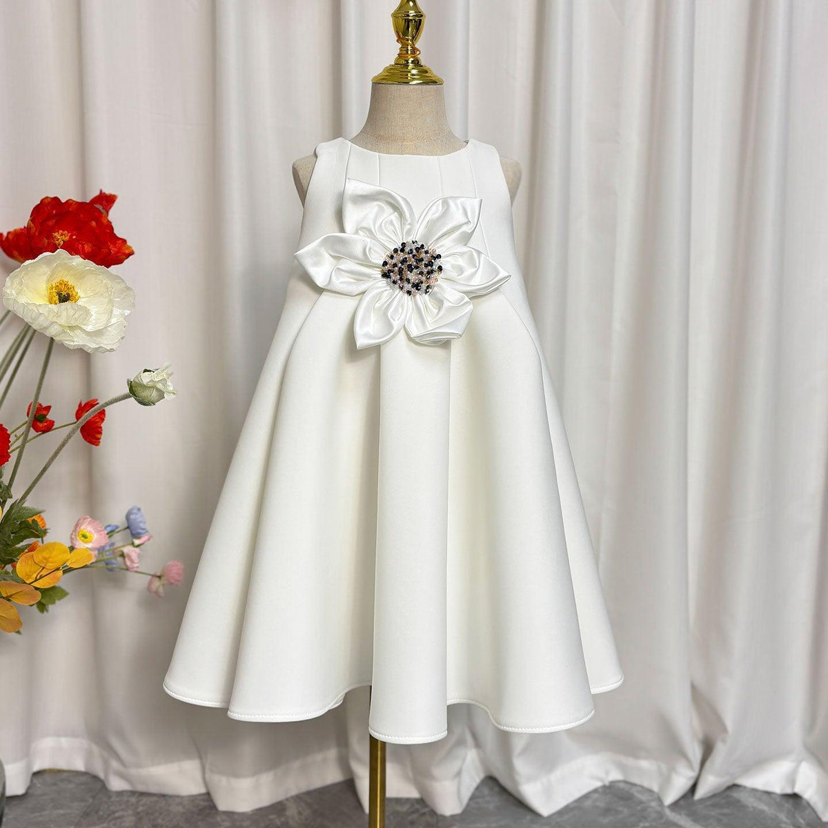 Jill Wish Elegant White Girl Dress Handmade Flowers Princess J386