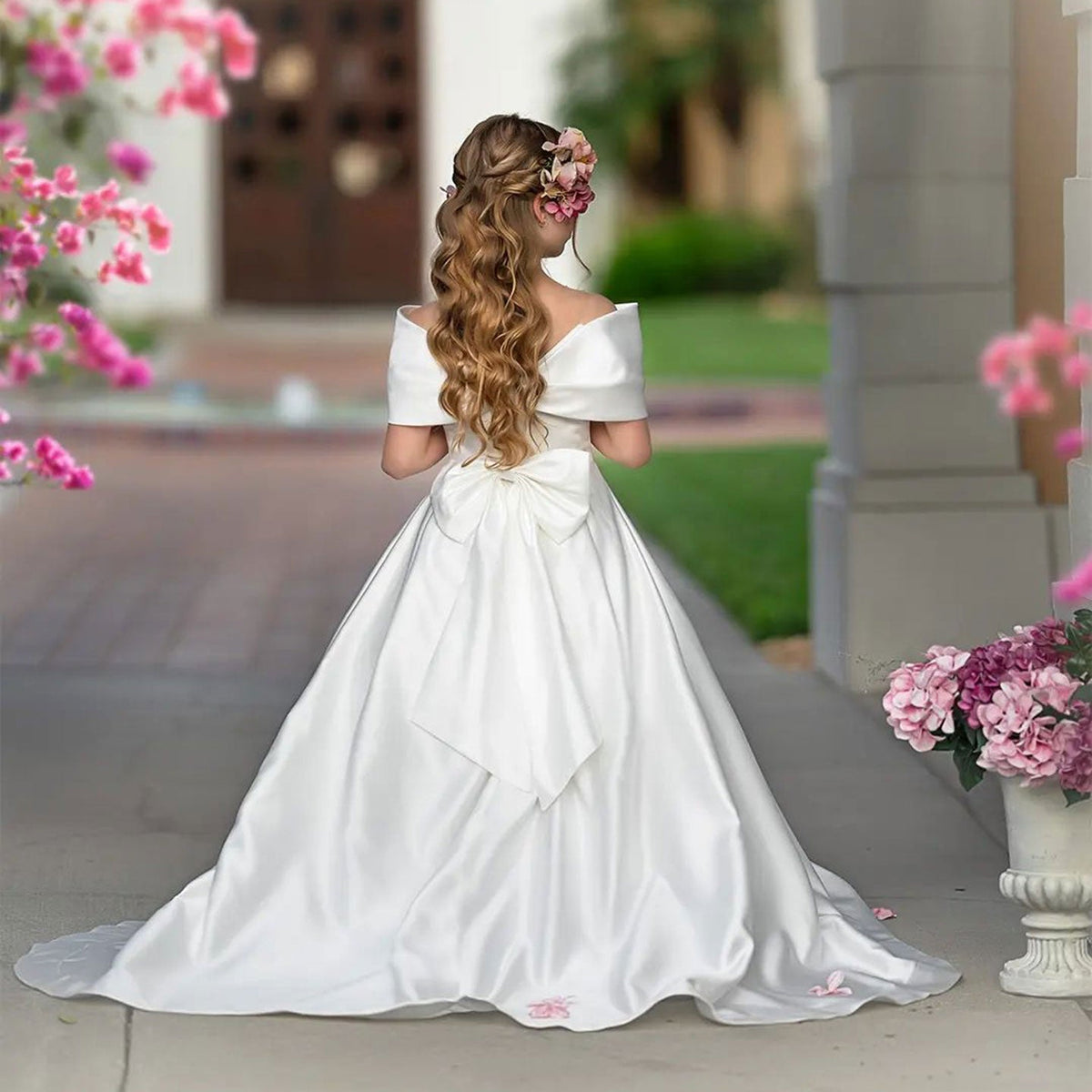 Jill Wish Elegant White Satin Girl Dress for First Communion J019