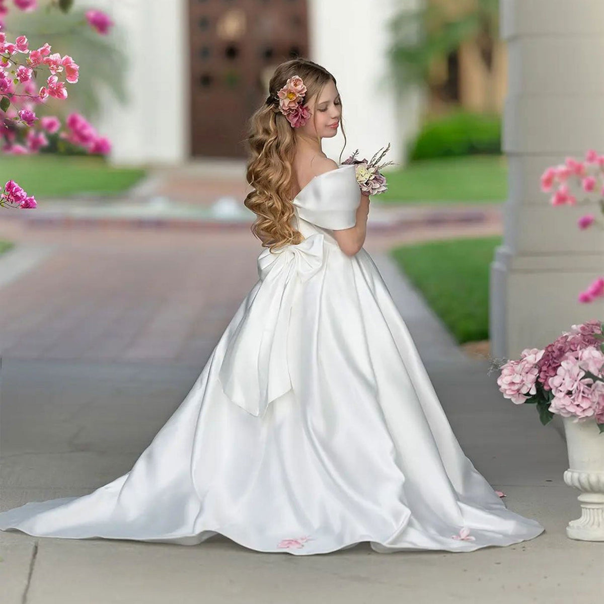 Jill Wish Elegant White Satin Girl Dress for First Communion J019