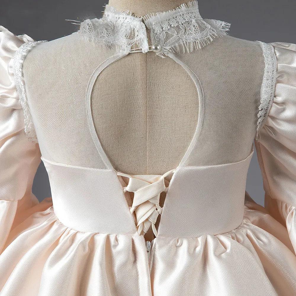 Jill Wish Elegent Ivory Girl Dress Satin High Neck Dubai Kids Princess J043