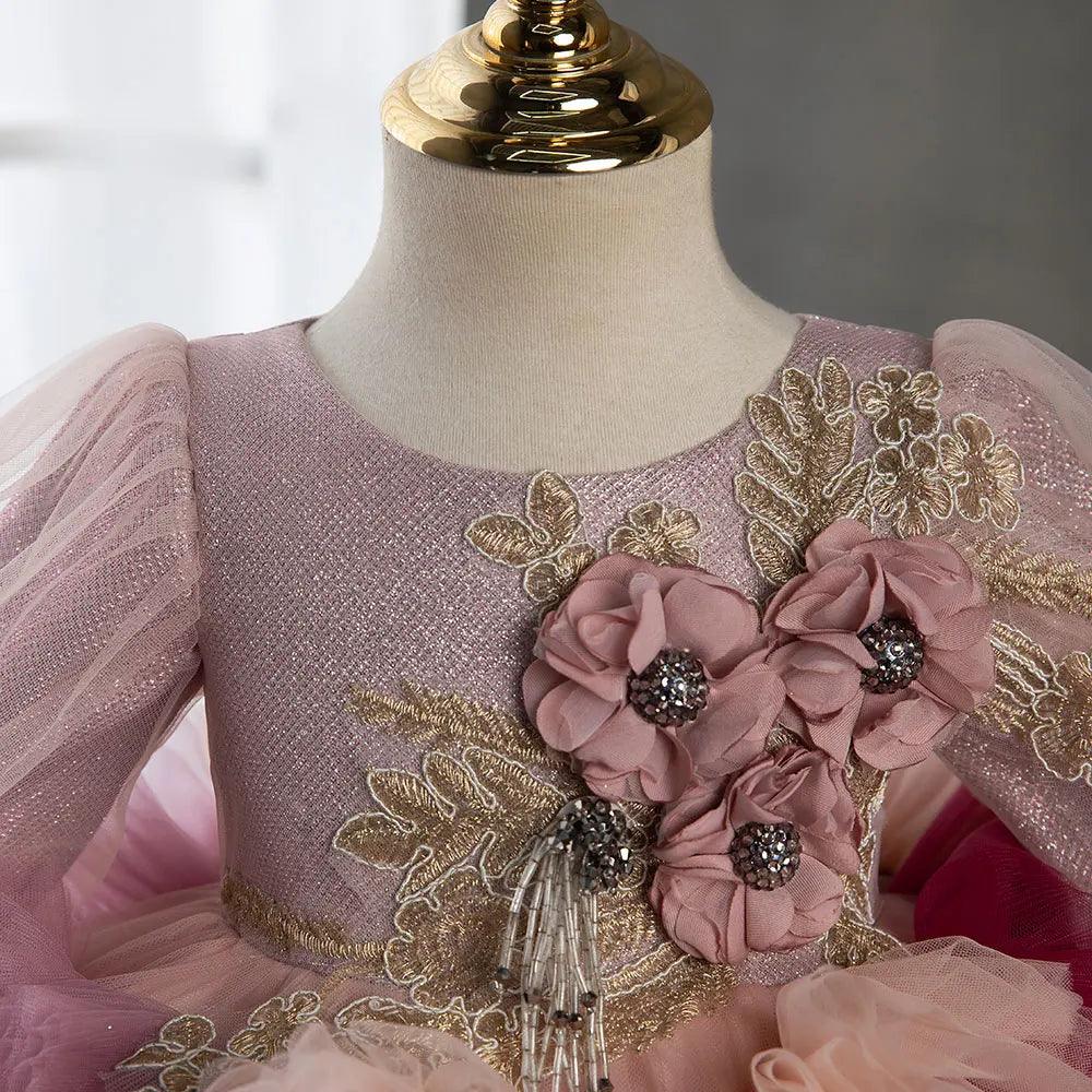 Jill Wish Floral Dubai Fuchsia Flower Girl Dresses Arabic Appliques Princess J402