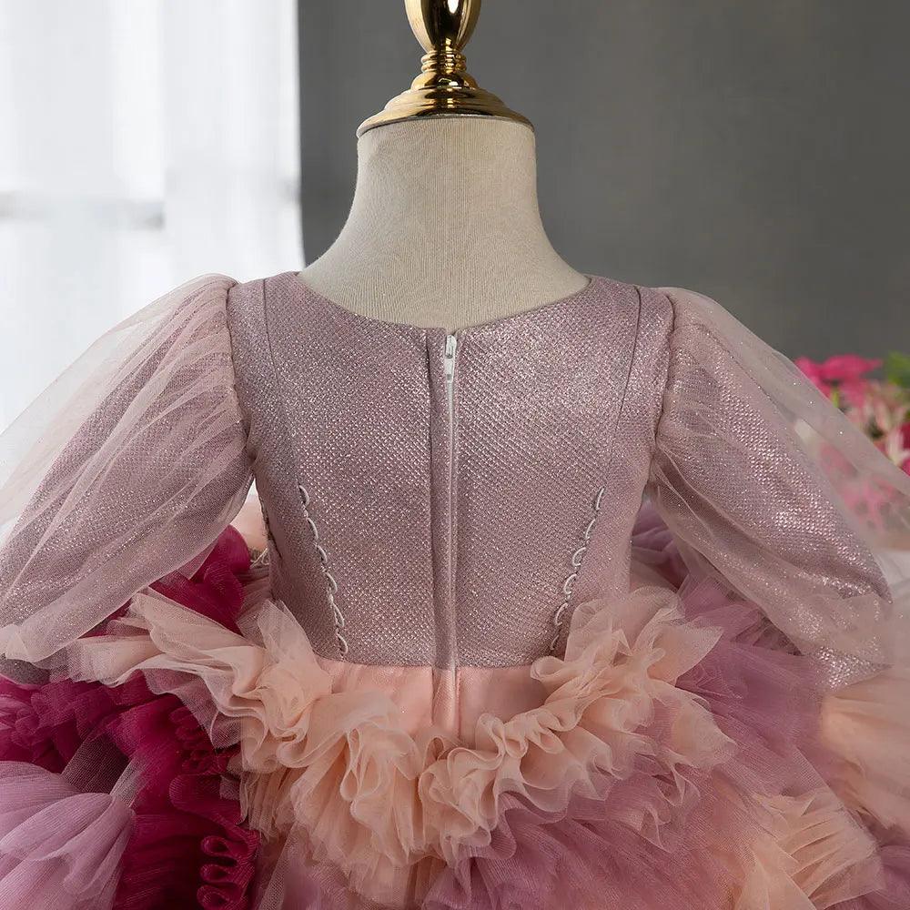 Jill Wish Floral Dubai Fuchsia Flower Girl Dresses Arabic Appliques Princess J402