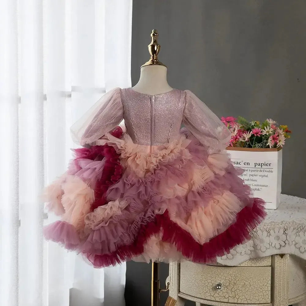 Jill Wish Floral Dubai Fuchsia Flower Girl Dresses Arabic Appliques Princess J402