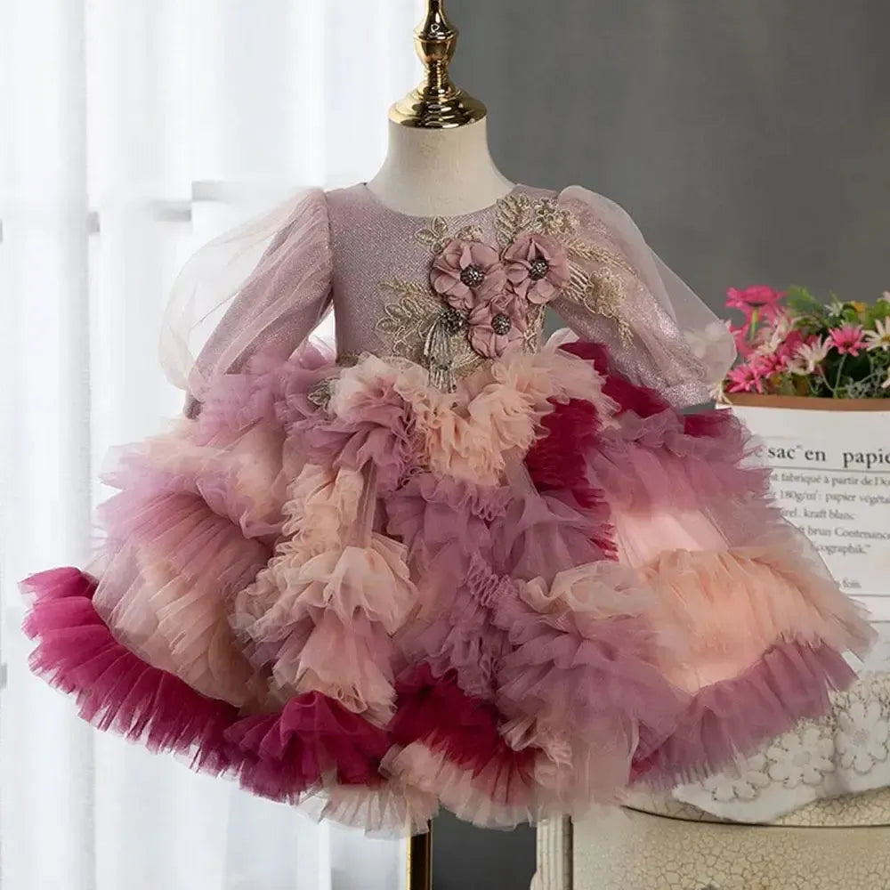 Jill Wish Floral Dubai Fuchsia Flower Girl Dresses Arabic Appliques Princess J402