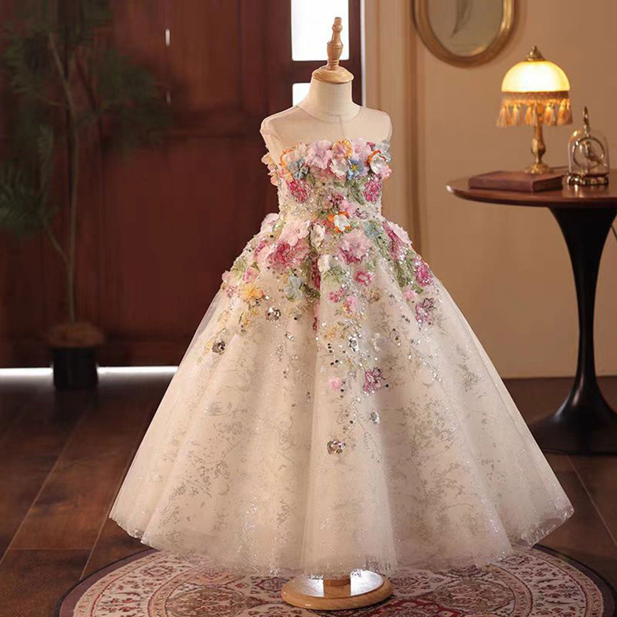 Jill Wish Floral Luxury Long Girl Dress for Princess Birthday Pageant J292