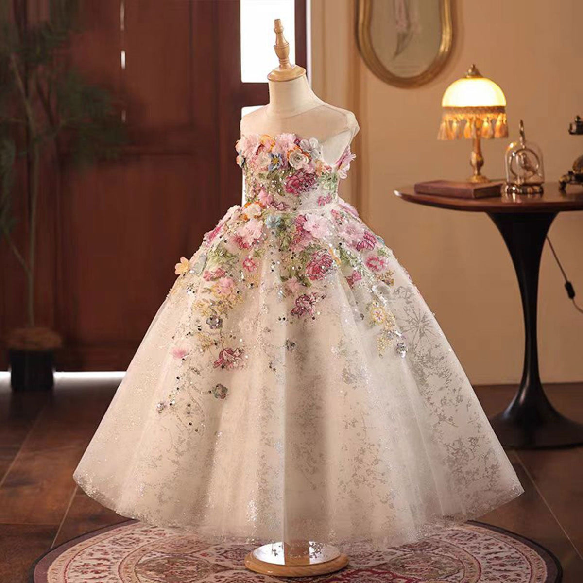 Jill Wish Floral Luxury Long Girl Dress for Princess Birthday Pageant J292