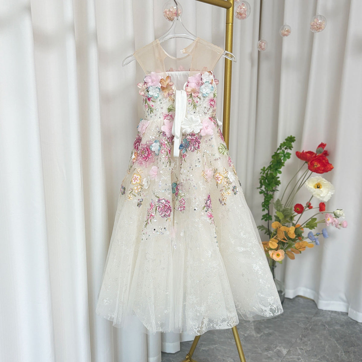 Jill Wish Floral Luxury Long Girl Dress for Princess Birthday Pageant J292