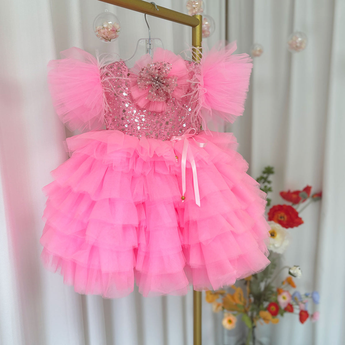 Jill Wish Floral Sequin Knee Length Baby Birthday Girl Dress J275