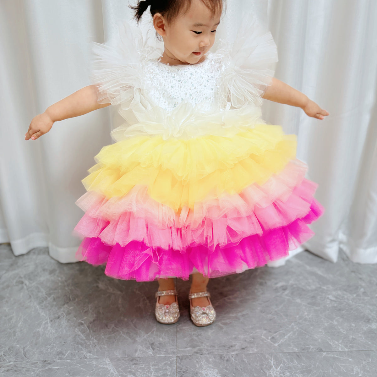 Jill Wish Floral Sequin Knee Length Baby Birthday Girl Dress J275