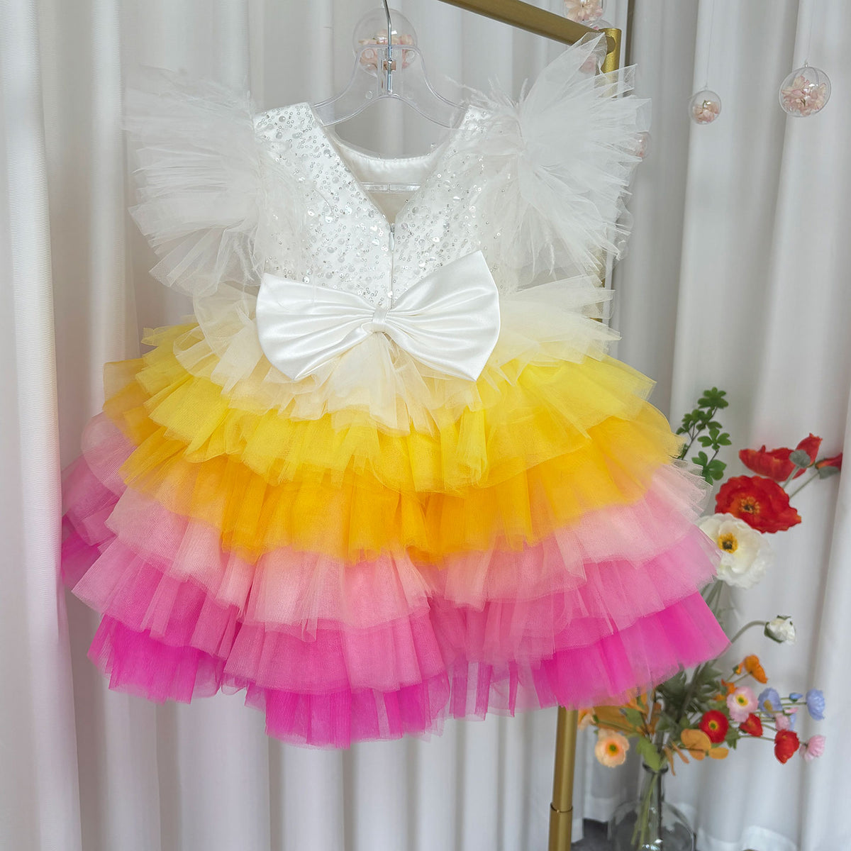 Jill Wish Floral Sequin Knee Length Baby Birthday Girl Dress J275