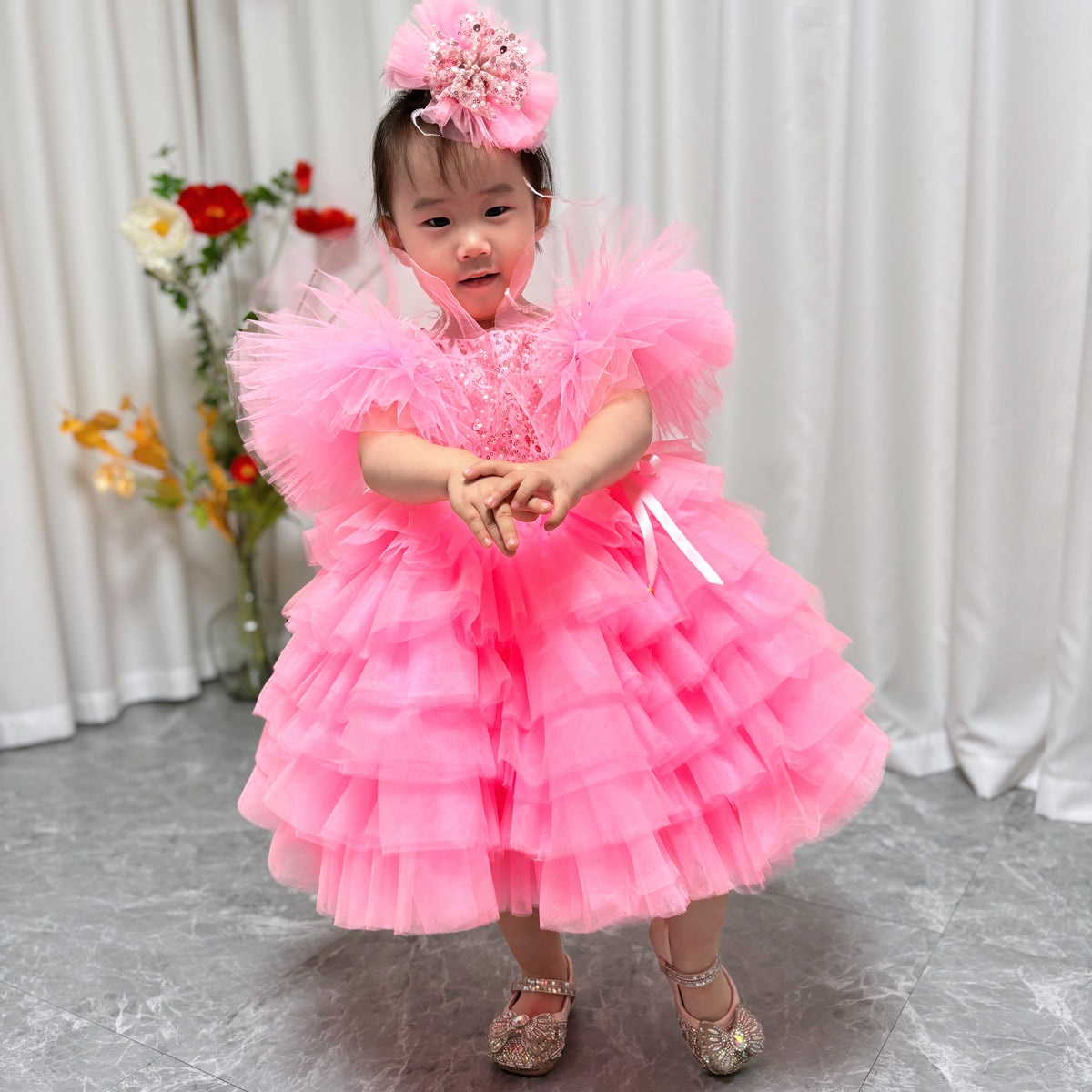 Jill Wish Floral Sequin Knee Length Baby Birthday Girl Dress J275