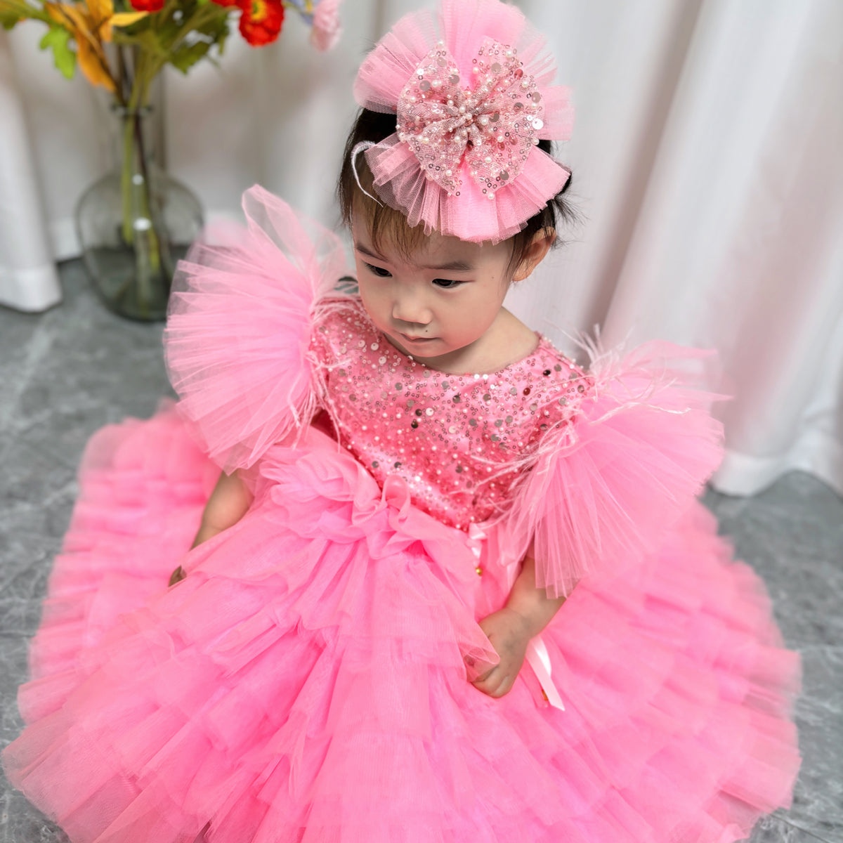 Jill Wish Floral Sequin Knee Length Baby Birthday Girl Dress J275