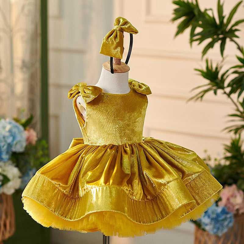 Jill Wish Gold Knee Length Baby 1st Birthday Girl Dress J306
