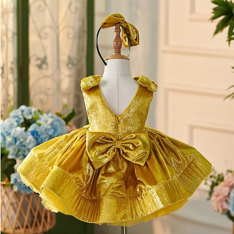 Jill Wish Gold Knee Length Baby 1st Birthday Girl Dress J306