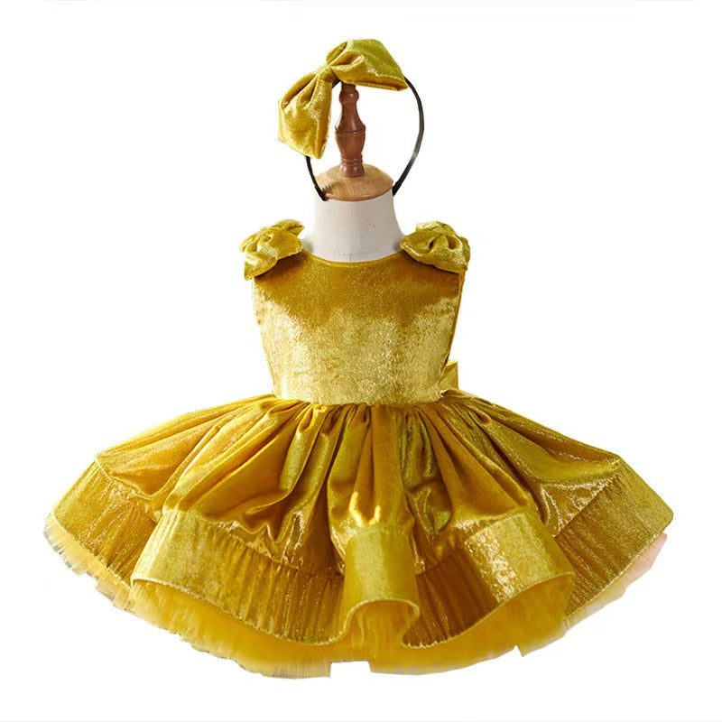 Jill Wish Gold Knee Length Baby 1st Birthday Girl Dress J306