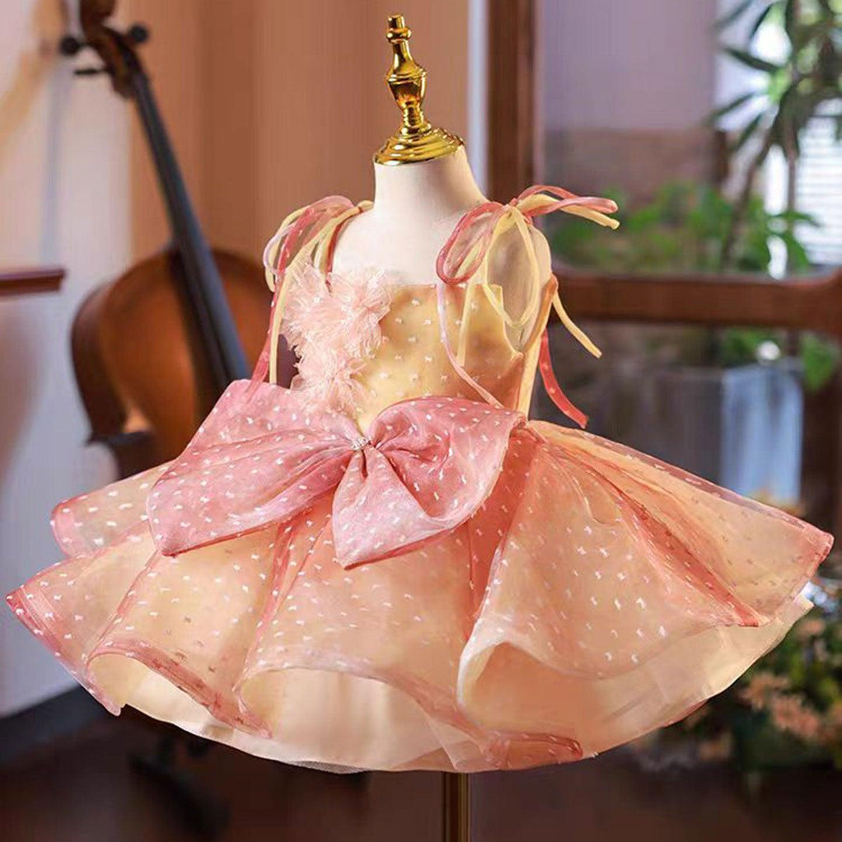 Jill Wish Lovely Coral Girl Dress Bow for Baby Kids Princess J110