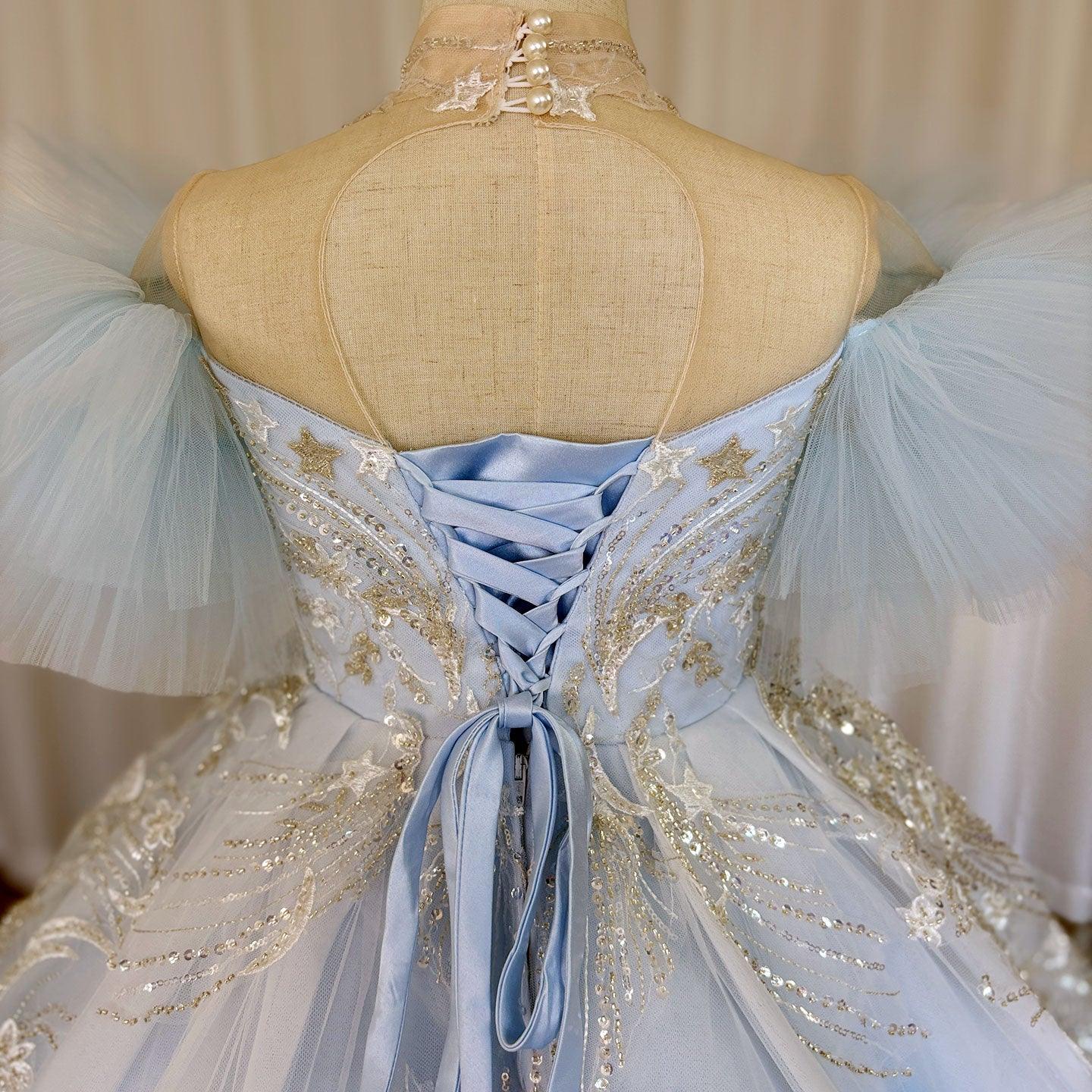 Luxury Arab Sky Blue Girl Dress Beaded Dubai Kids Princess J220