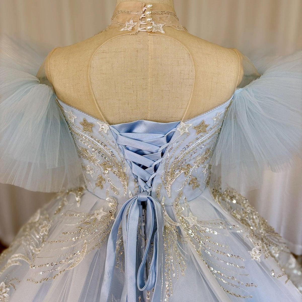Jill Wish Luxury Arab Sky Blue Girl Dress Beaded Dubai Kids Princess J220