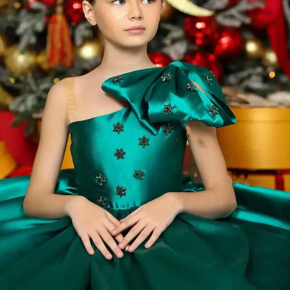Luxury Arabic Green Girl Dress Crystal One Shoulder Bow J368 Jill Wish Luxury Arabic Green Girl Dress Crystal One Shoulder Bow J368 Jill Wish