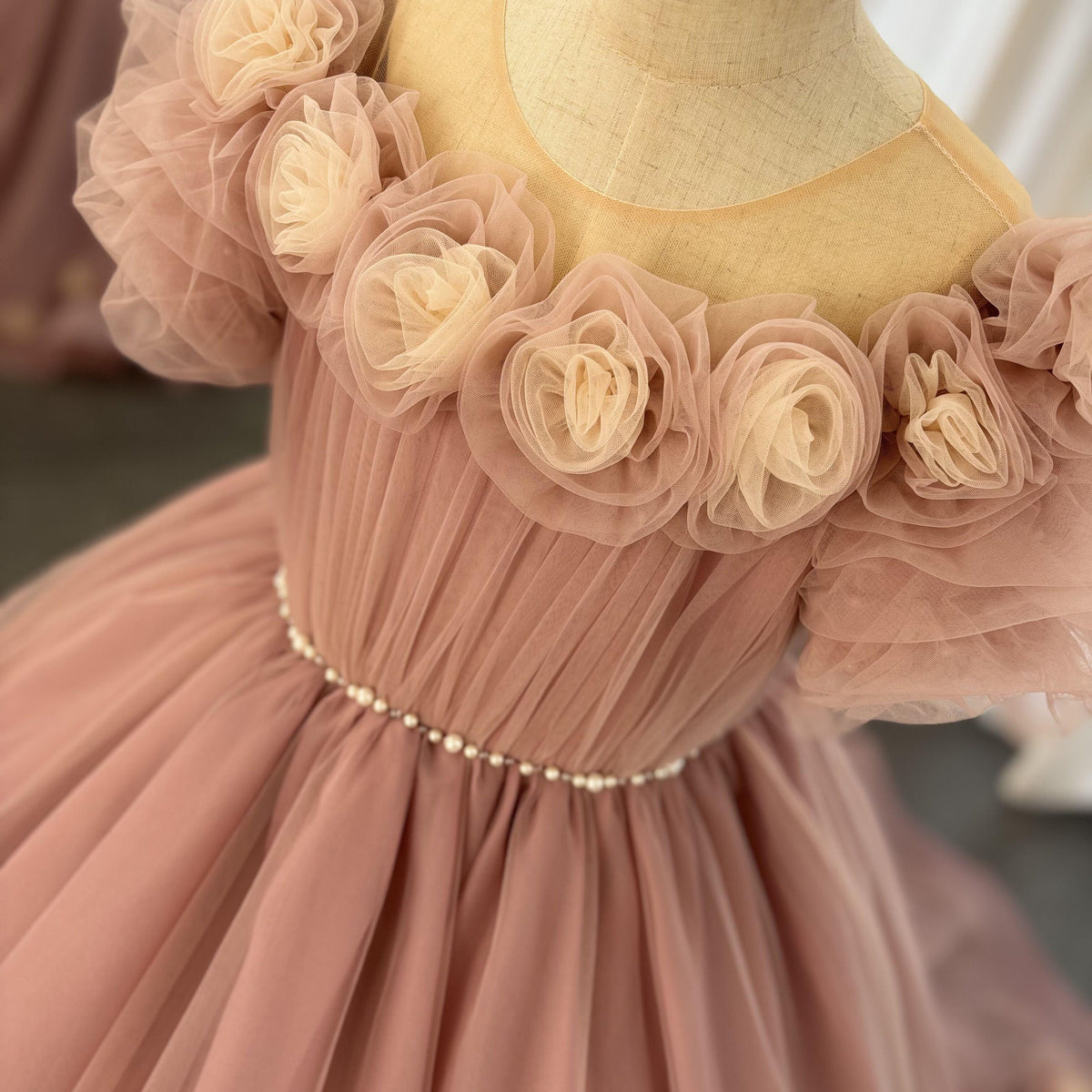 Jill Wish Luxury Arabic Pink Girl Dress Handmade Flowers Princess Gown J150