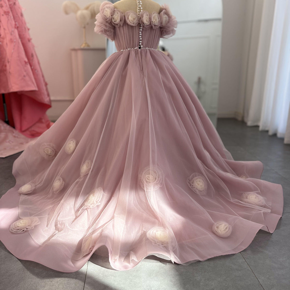 Jill Wish Luxury Arabic Pink Girl Dress Handmade Flowers Princess Gown J150