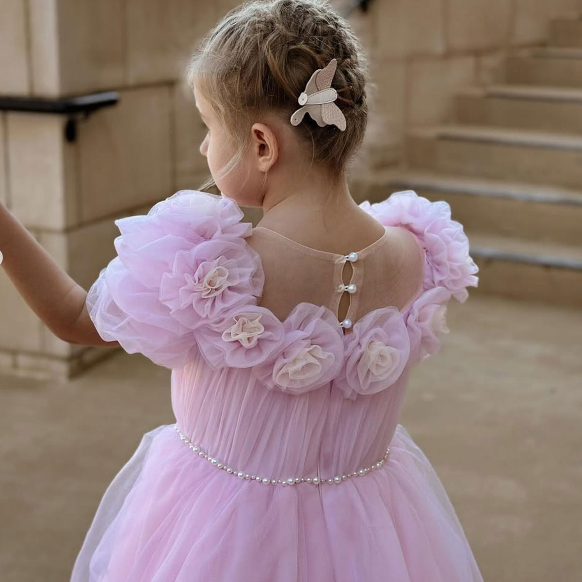 Jill Wish Luxury Arabic Pink Girl Dress Handmade Flowers Princess Gown J150