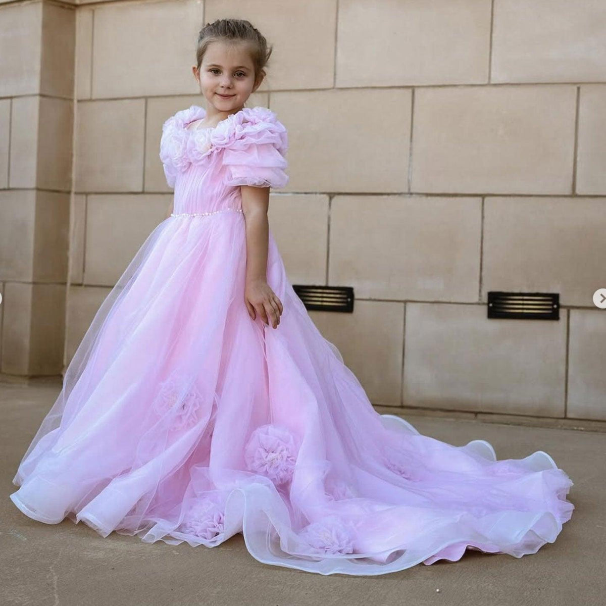 Jill Wish Luxury Arabic Pink Girl Dress Handmade Flowers Princess Gown J150