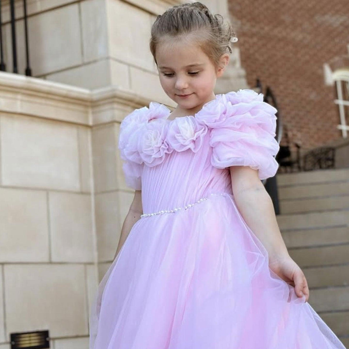 Jill Wish Luxury Arabic Pink Girl Dress Handmade Flowers Princess Gown J150