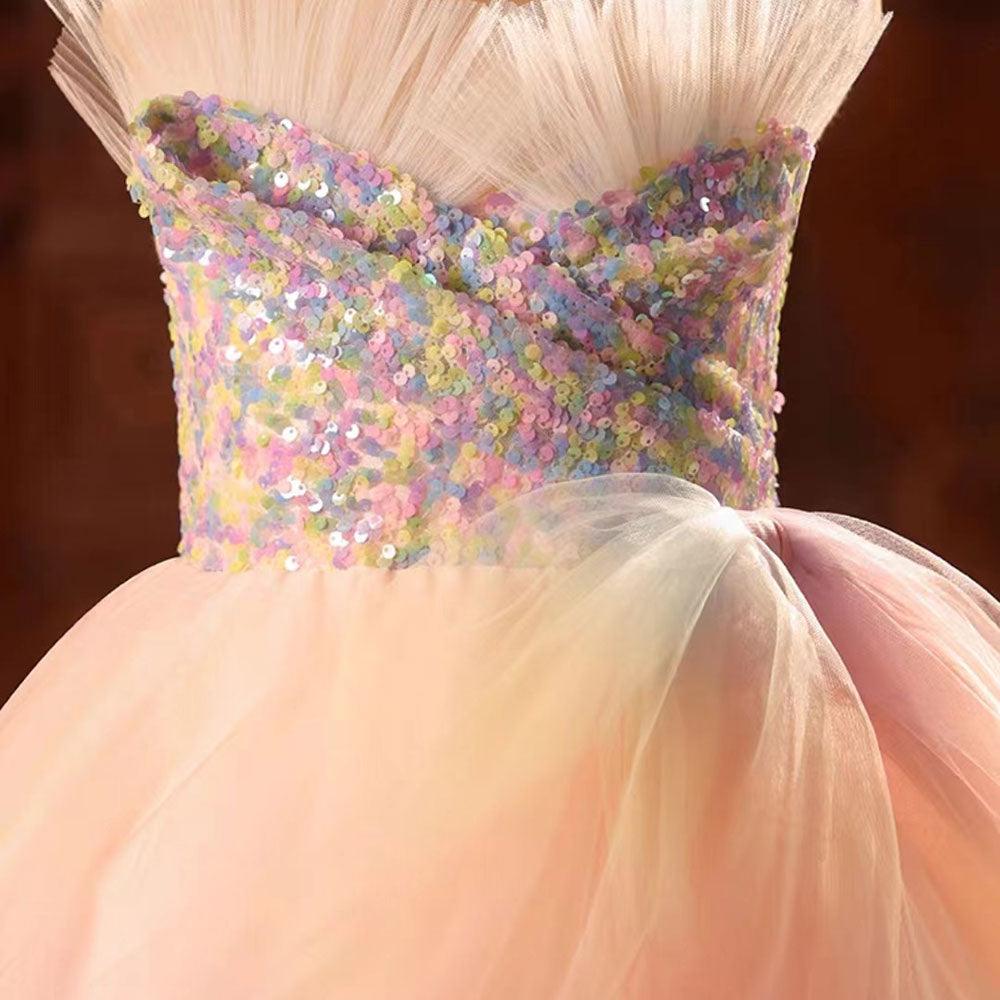 Jill Wish Luxury Arabic Pink Girl Dress Sequined Dubai Kids Princess J211