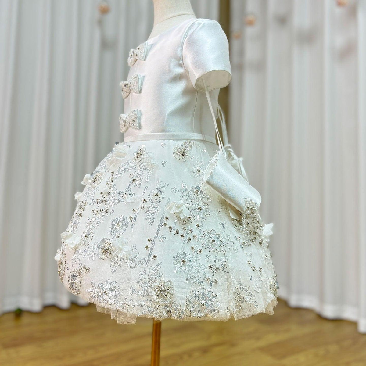Jill Wish Luxury Arabic White Girl Dress Bow Handmade Flowers with Glove J357