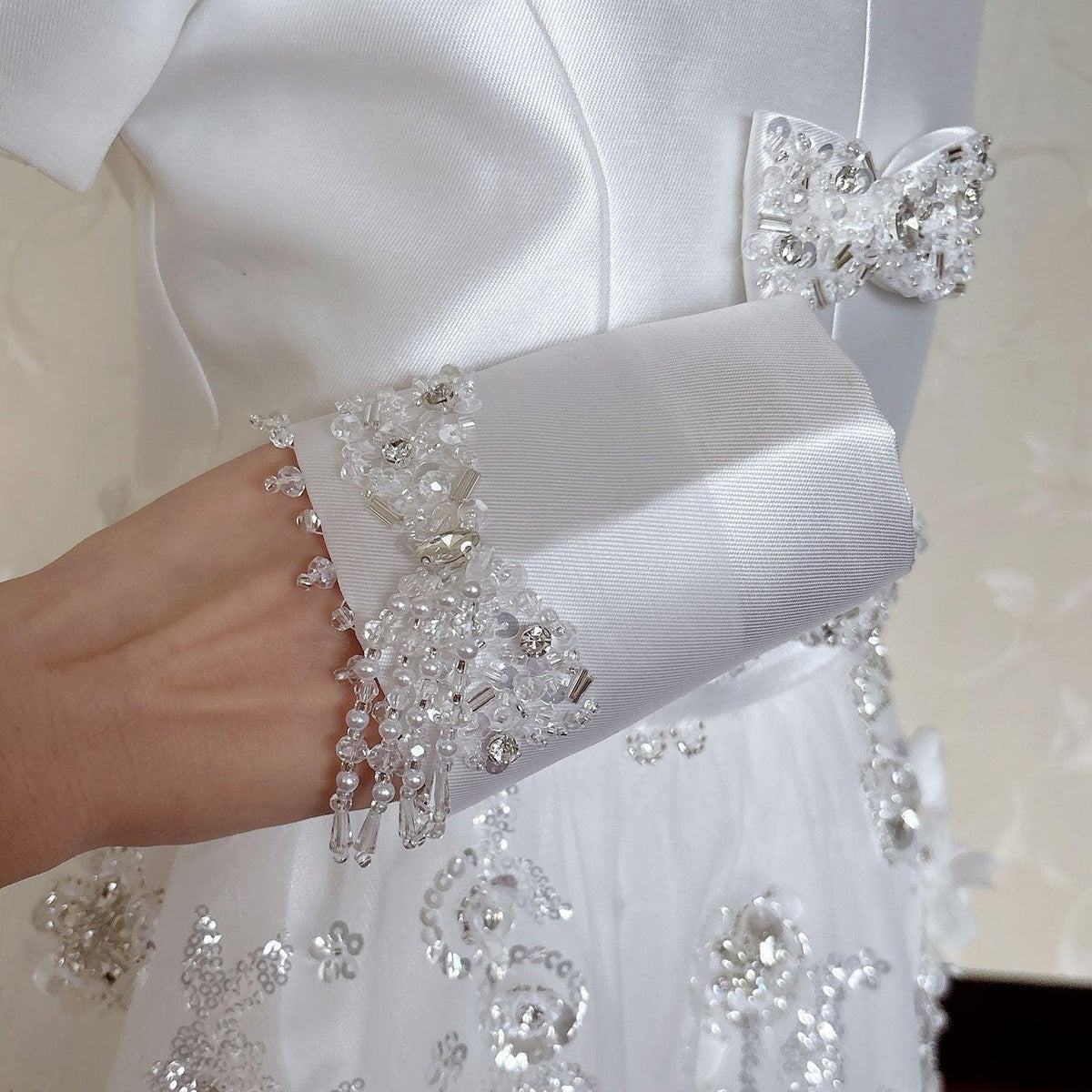 Jill Wish Luxury Arabic White Girl Dress Bow Handmade Flowers with Glove J357