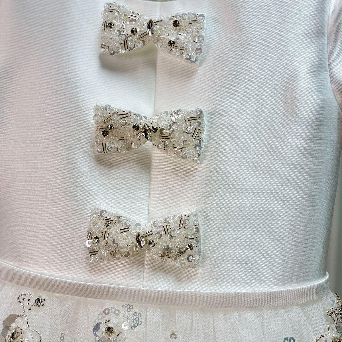 Jill Wish Luxury Arabic White Girl Dress Bow Handmade Flowers with Glove J357