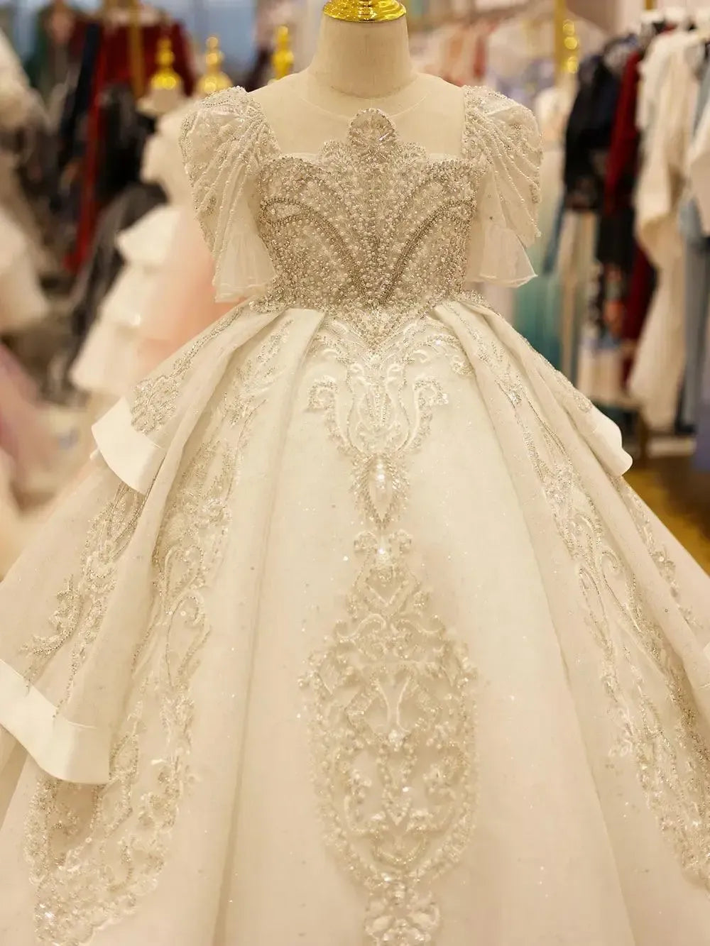 Jill Wish Luxury Arabic White Girl Quinceanera Dresses Beaded Pearls J095