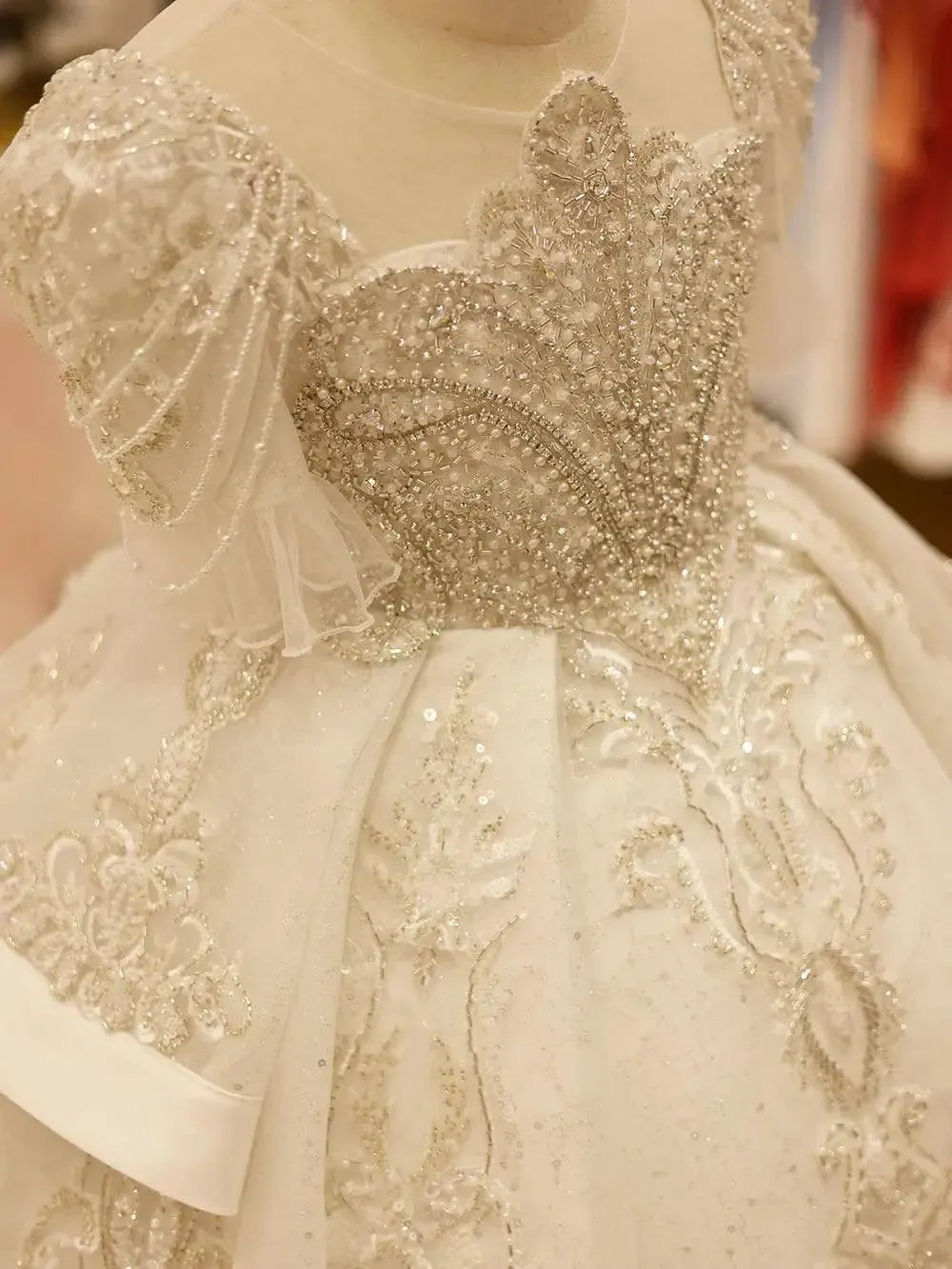 Jill Wish Luxury Arabic White Girl Quinceanera Dresses Beaded Pearls J095