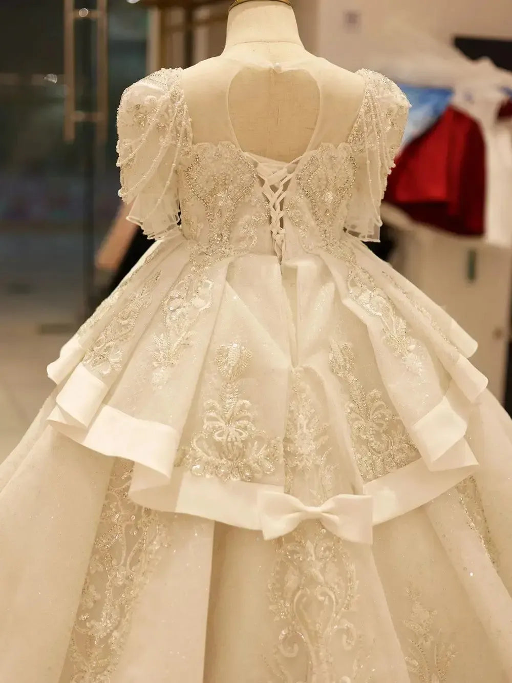 Jill Wish Luxury Arabic White Girl Quinceanera Dresses Beaded Pearls J095