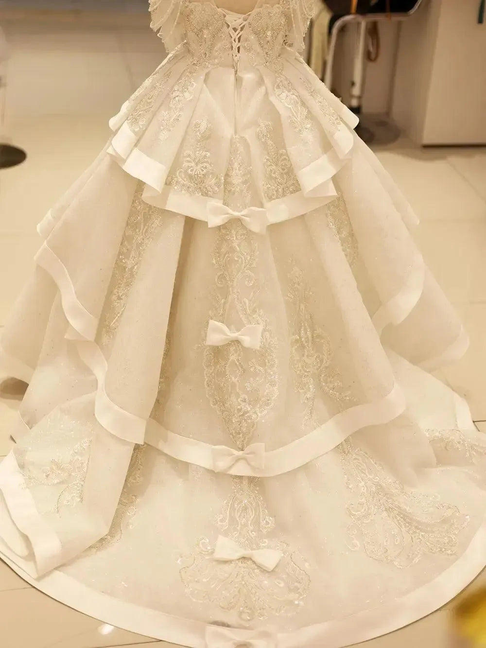 Jill Wish Luxury Arabic White Girl Quinceanera Dresses Beaded Pearls J095