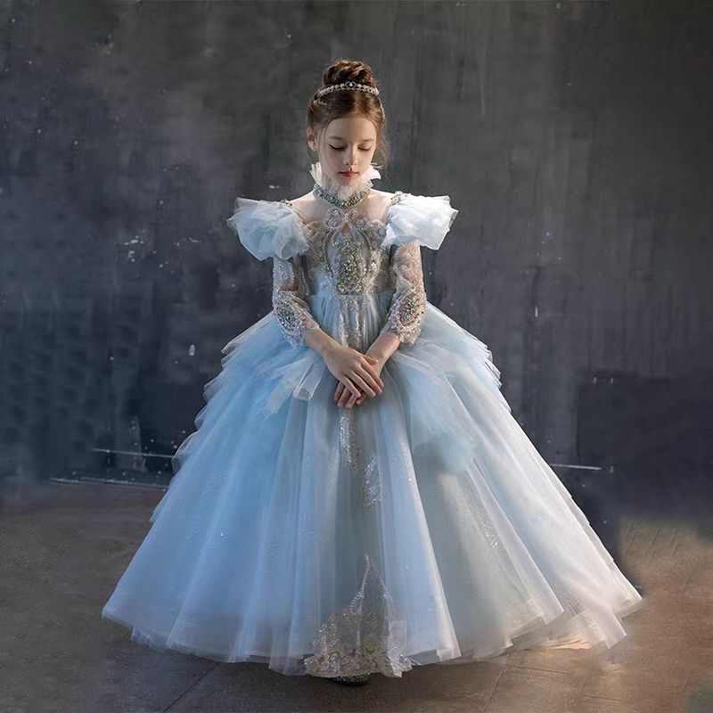 Luxury Blue Dubai Girl Dress Beaded Pearls Arabic Princess J378 Jill Wish Luxury Blue Dubai Girl Dress Beaded Pearls Arabic Princess J378 Jill Wish