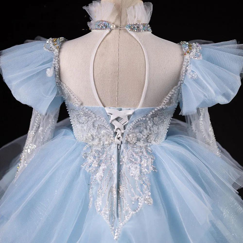 Jill Wish Luxury Blue Dubai Girl Dress Beaded Pearls Arabic Princess J378