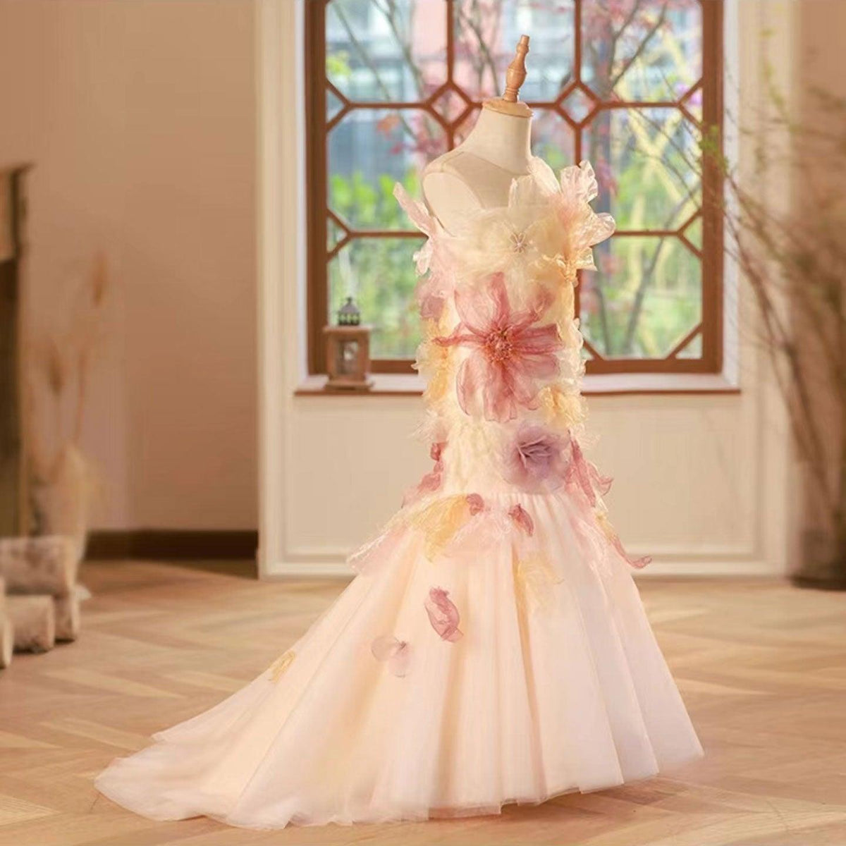 Jill Wish Luxury Colorful Girl Dress Handmade Flowers Kids Princess J001