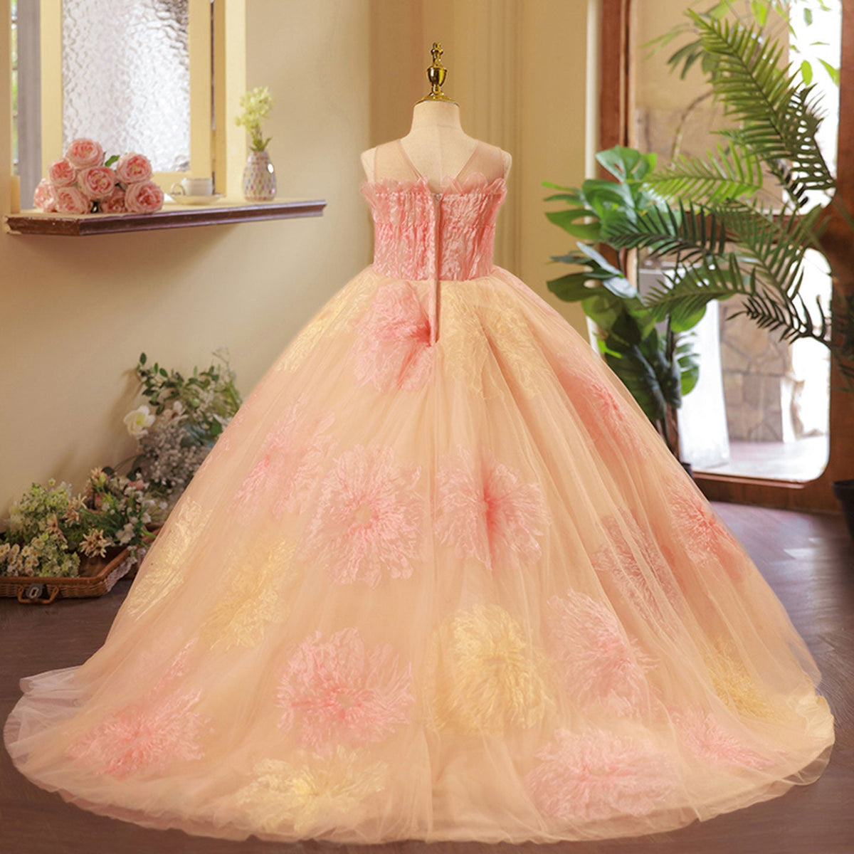 Jill Wish Luxury Coral Long Girl Dress for Birthday Party J276