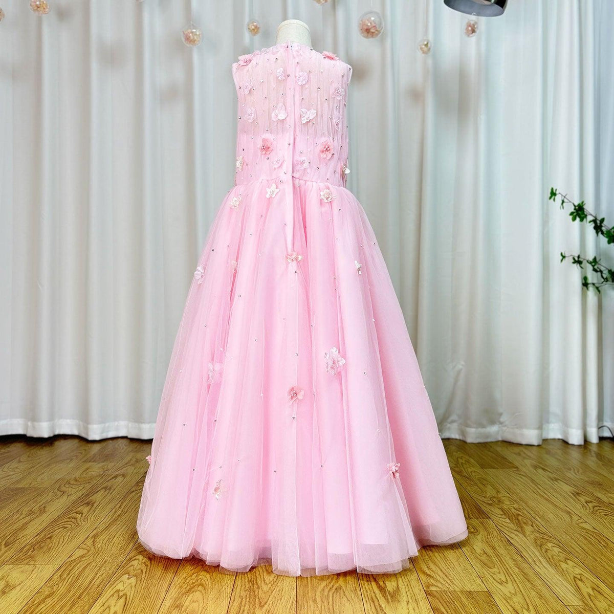 Jill Wish Luxury Dubai Blush Flower Girl Dress Pearls Princess J200