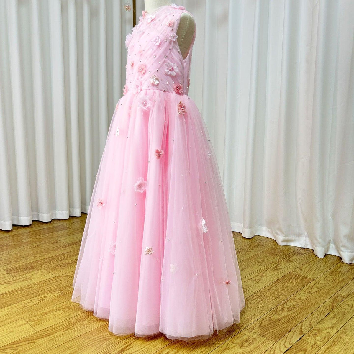 Jill Wish Luxury Dubai Blush Flower Girl Dress Pearls Princess J200