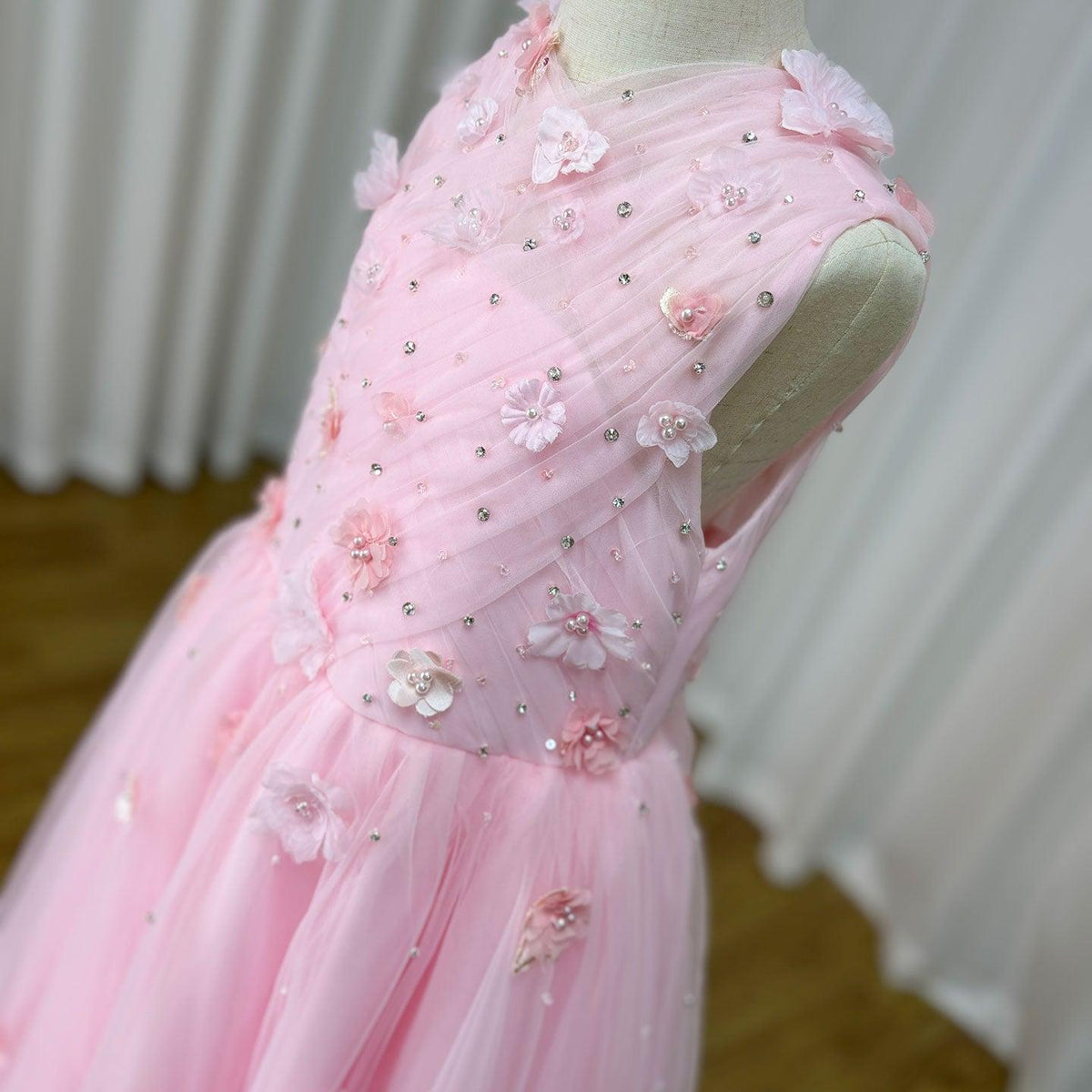 Jill Wish Luxury Dubai Blush Flower Girl Dress Pearls Princess J200