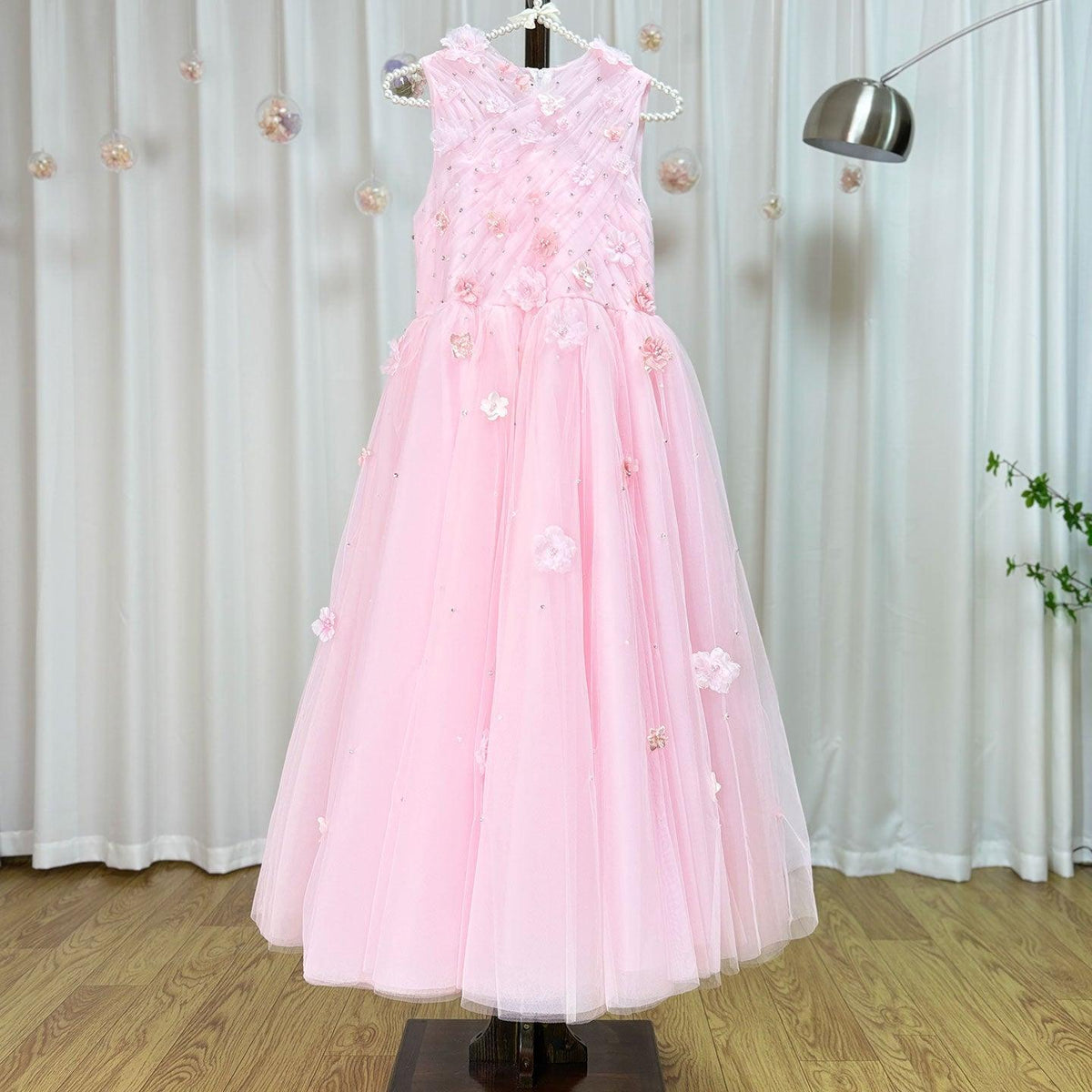 Jill Wish Luxury Dubai Blush Flower Girl Dress Pearls Princess J200