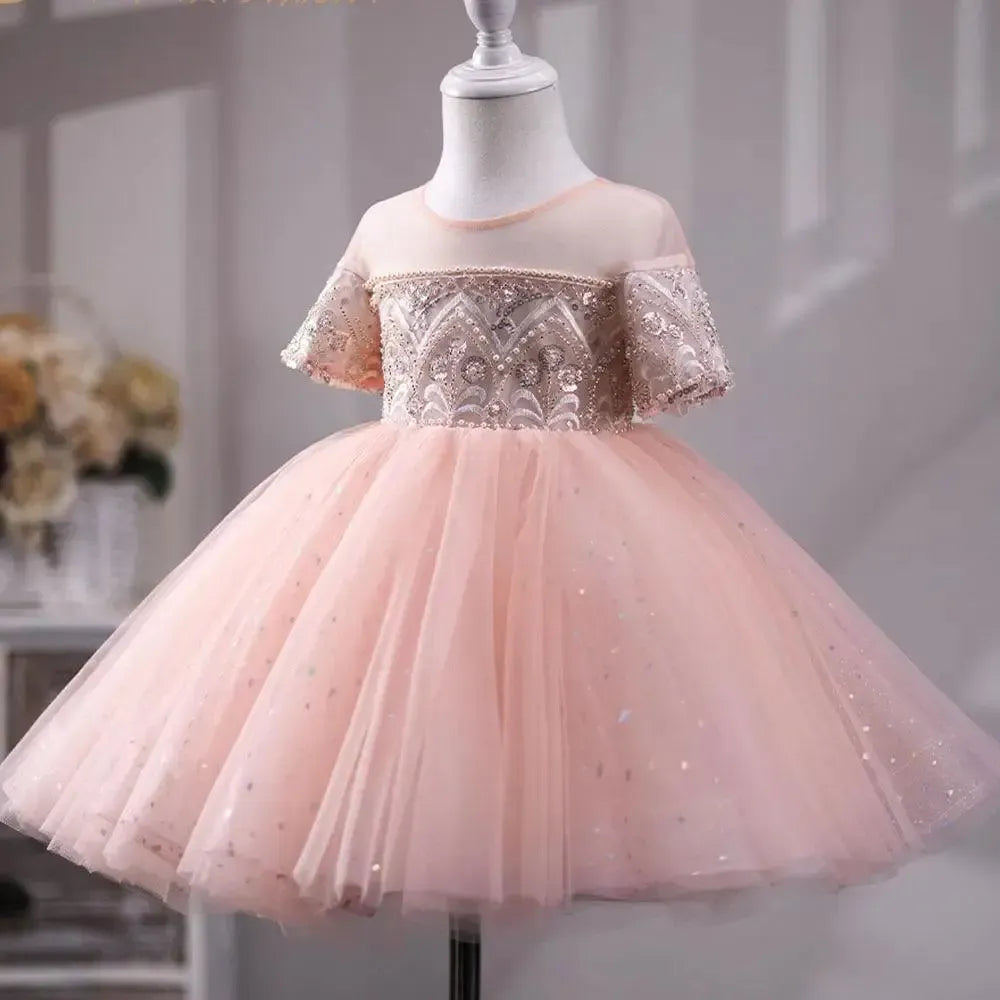 Jill Wish Luxury Dubai Coral Girl Dress Pearls Beading Princess J231