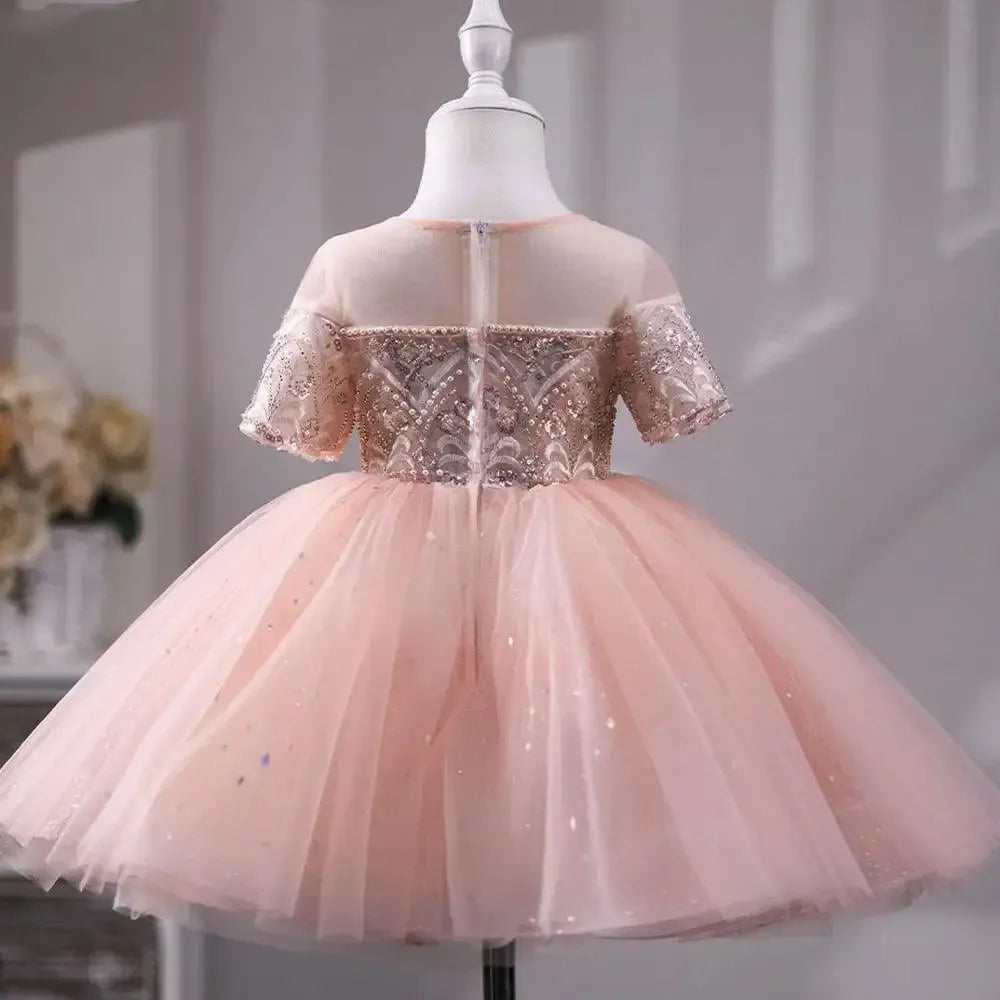 Jill Wish Luxury Dubai Coral Girl Dress Pearls Beading Princess J231