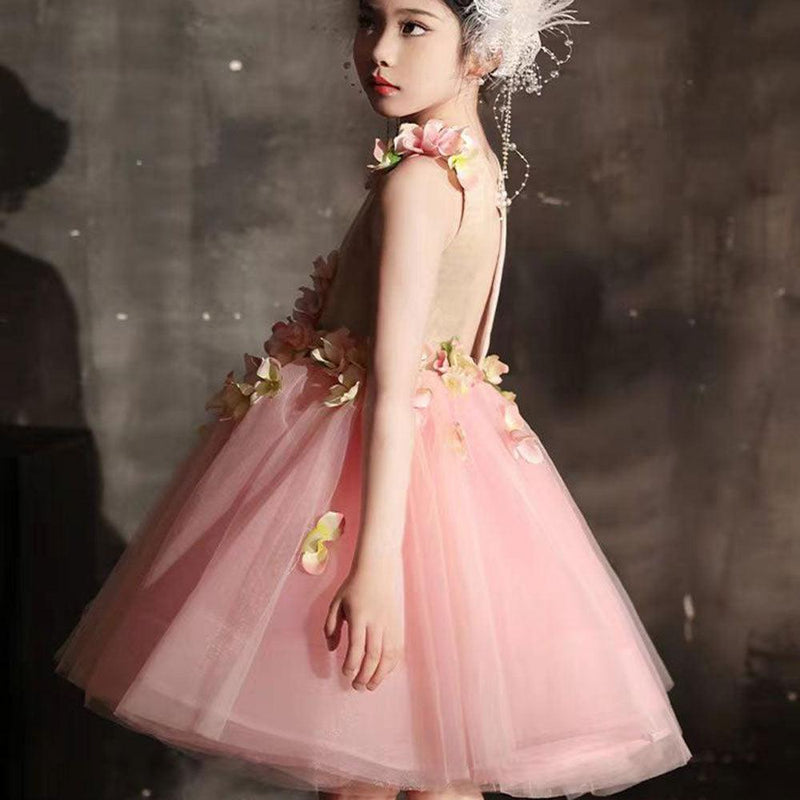Jill Wish Luxury Dubai Pink Girl Dress 3D Flowers Sleeveless Ball Gown J349