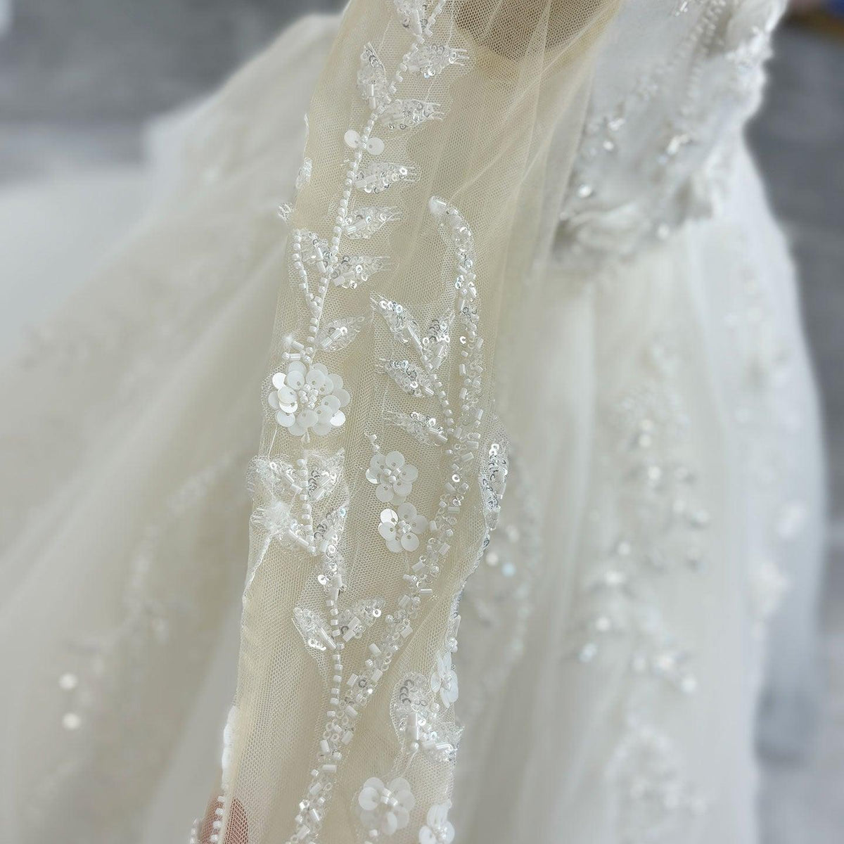 Jill Wish Luxury Dubai White Flower Girl Dresses Pearls Beads Flowers Princess J088