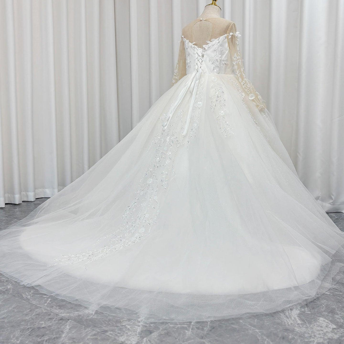 Jill Wish Luxury Dubai White Flower Girl Dresses Pearls Beads Flowers Princess J088